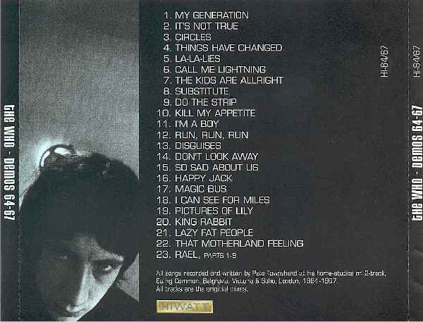 Pete Townshend: P.T. Demos For The Who 1964-67 (Back Cover) Pete Townshend: P.T. Demos For The Who 1964-67 (Back Cover)