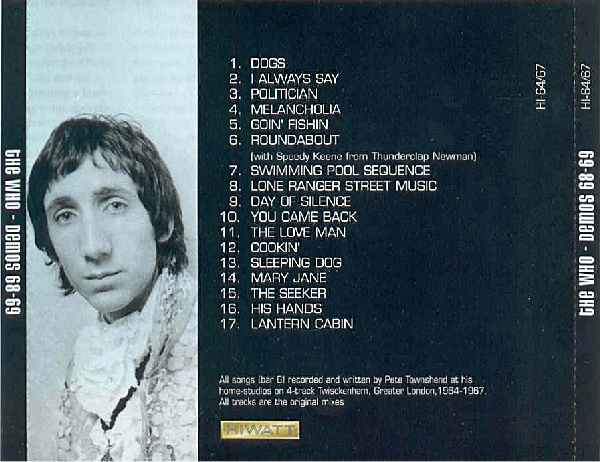 Pete Townshend: P.T. Demos For The Who 1968-69 (Back Cover) Pete Townshend: P.T. Demos For The Who 1968-69 (Back Cover)
