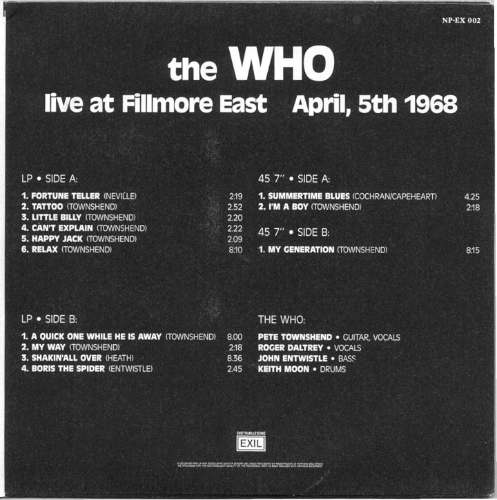 Live At Fillmore East (Back Cover)