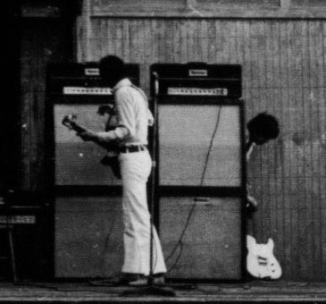 Ca. June 1966, with Fender Telecaster awaiting its finale fate next to the Marshall 8×12 stacks.