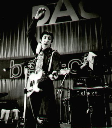 Ca. 1966, German television promotional appearance, miming with a Fender Telecaster with rosewood neck and a third pickup. Amp a Selmer Treble ‘n’ Bass amp and cab.
