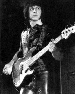 5 July 1970, Cobo Hall, Detroit, on stage with the “Frankenstein” Fender Precision bass.