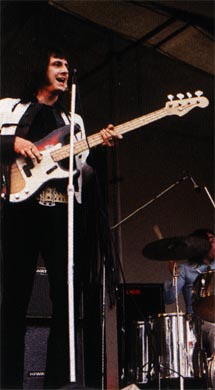 On stage, August 1969, with the “Frankenstein” Fender Precision bass.