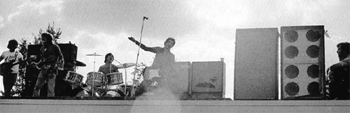 23 or 24 August 1968, in Oklahoma, two 8×10 Marshall PA cabinets visible at front of stage.