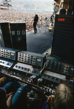 Click to view larger version. 29 August 1970, Third Annual Isle of Wight festival, The Who’s WEM PA and detail view of three WEM Audiomasters.