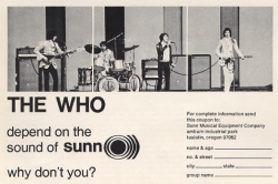 1967 Sunn endorsement, “THE WHO depend on the sound of Sunn. Why don’t you?” Click to view larger version.
