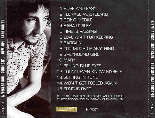 P.T. Demos For The Who - "Lifehouse" - Demos 1970/71 (Back Cover)