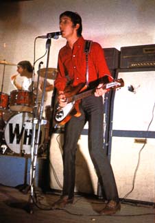 9 September 1966, with Two Marshall JTM45 100 Tremolo (1959T JTM100 Tremolo Super Lead) heads and two Marshall 8×12 cabinets. Note the Y-cable splitting the guitar signal to both amps. Guitar is Rickenbacker Rose, Morris Co., LTD, 1997.