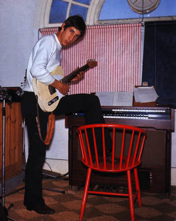 Ca. 1966, home studio in Wardour Street, with Fender Telecaster with rosewood neck.