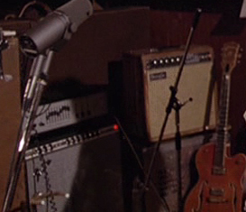 1978, at Shepperton filming Who Are You, with Gretsch visible on stand. (At right, MESA/Boogie MkI combo. At left, Gelf preamp unit on top of silverface Fender Deluxe Reverb.).