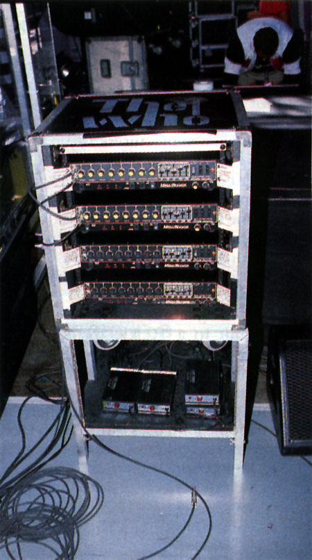 1989: Four rack-mounted channel-switching MESA/Boogie Studio preamps.