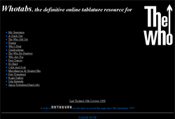 Click to view larger version. Whotabs homepage, ca. 1998