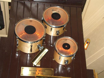 Three toms from Keith’s 1978 kit on display at the Hard Rock Café in Boston, Massachussetts.