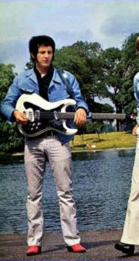 Ca. 1966, Mosrite Ventures bass in white.