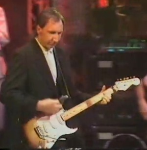 Ca. 1985, with the “Deep End” band, the 1957 Stratocaster on a stand, next to Gretsch Chet Atkins.