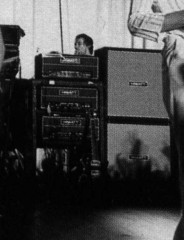 28 October 1973, Gretsch Duo Jet leaning against amp rack, which has two Hiwatt DR103W amps (top) and one Hiwatt CP103 amp (bottom).