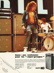 1970s Sunn Who ad in French: “Not just for Super-Groups.”