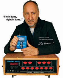 Peterson Strobostomp ad: “I’m in turn, right in tune … ” Legendary tuners for legendary rockers. – Pete Townshend